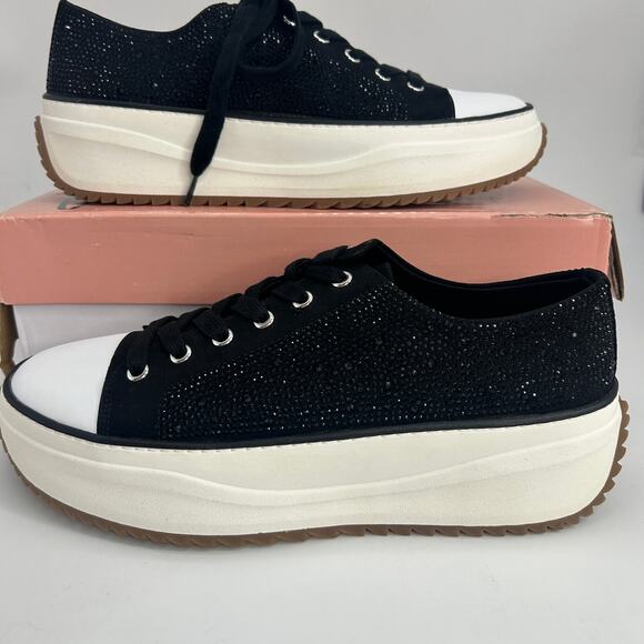 NEW Wild Pair Black Rhinestone Platform Sneakers Size 12 Lace Up Flats NWT - Picture 5 of 10